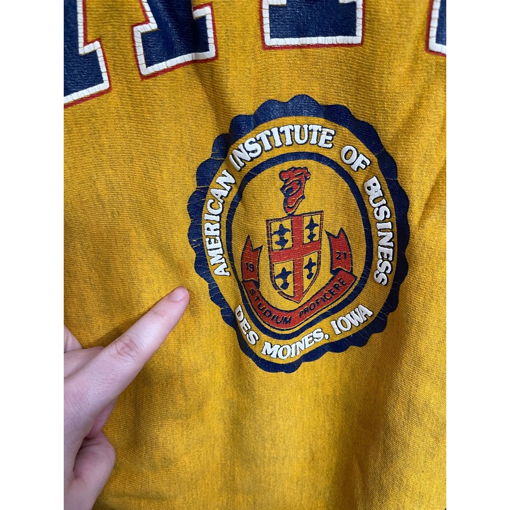 Vintage 90s Jansport AIB American Institute of Business Sweatshirt Yellow M - Picture 3 of 7